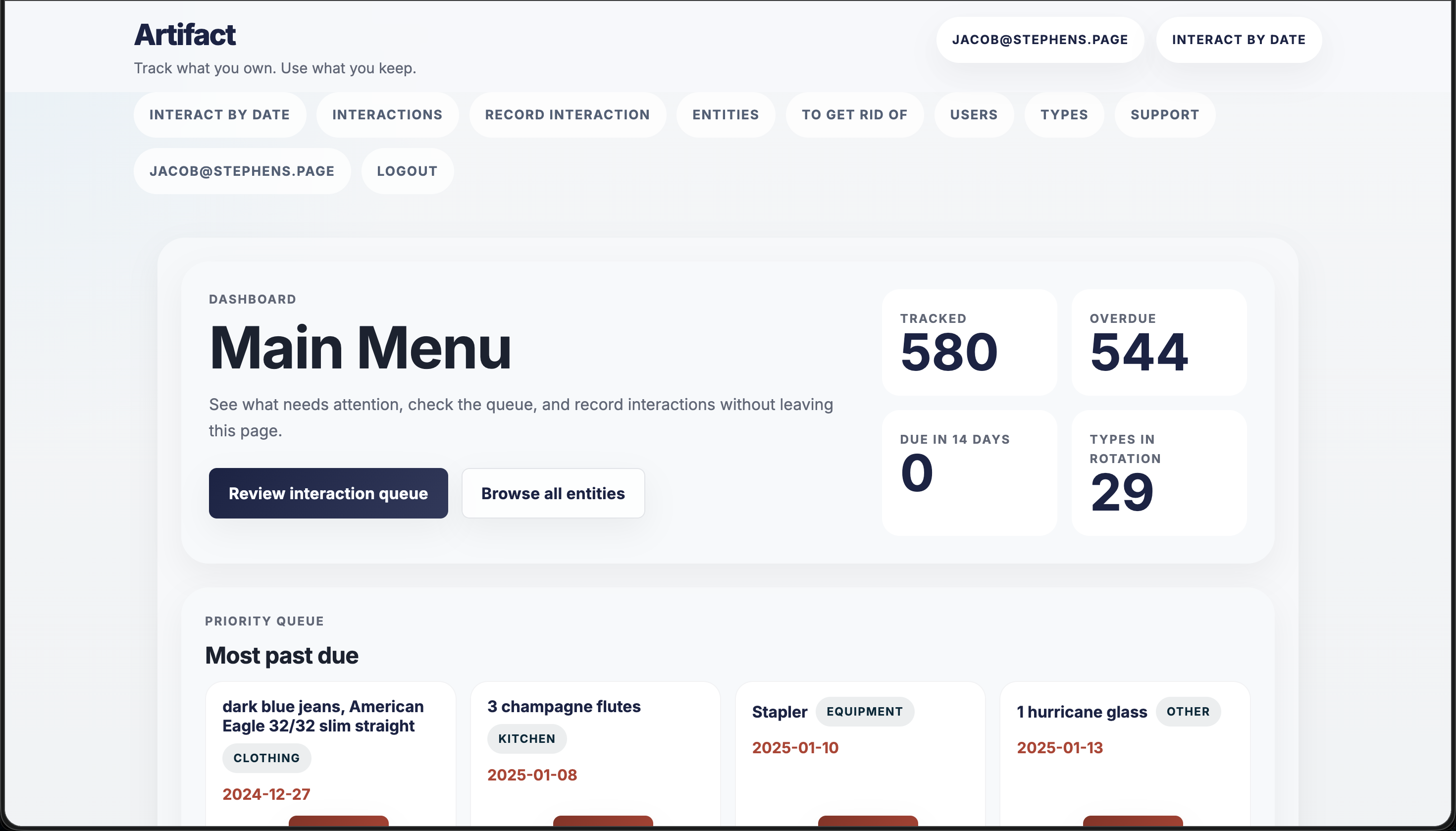 Artifact Manager personal possessions tracker