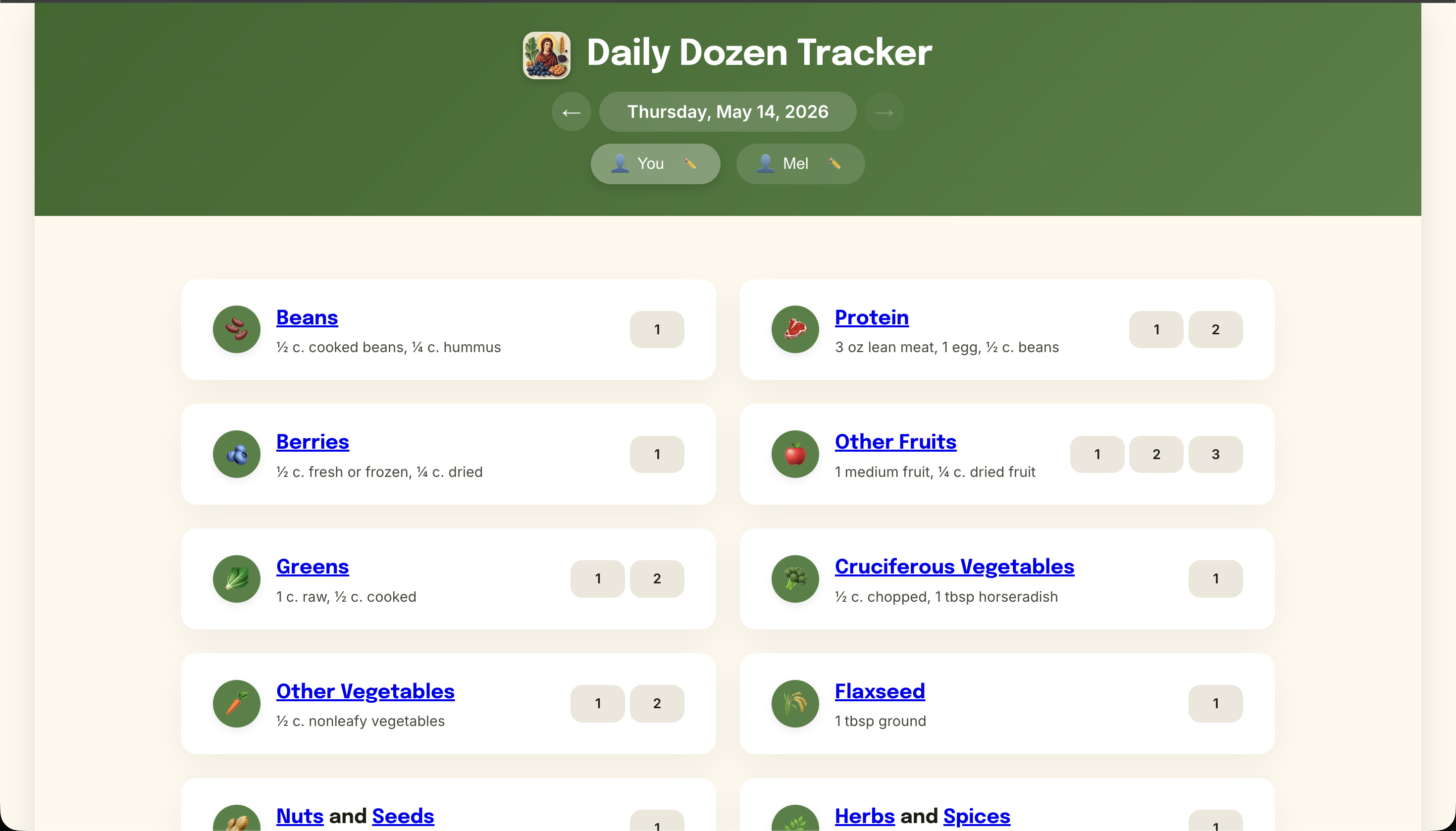 Daily Dozen Tracker progressive web app